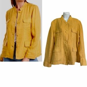 EILEEN FISHER Marigold Yellow Organic Linen Utility Jacket Size Large Breathable